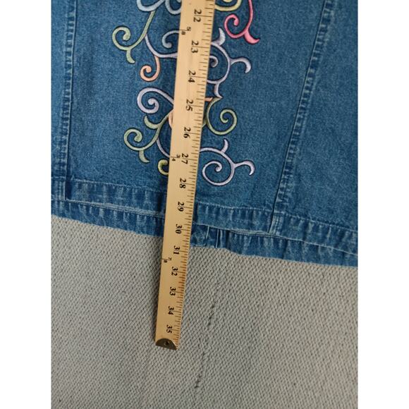 Denim & Co. Vintage Denim Shirt Chore Womens Medium Blue Floral Embroidered Y2K - Picture 9 of 11